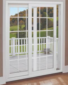 Beautiful white color sliding door with border and glasses.